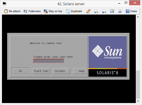 XDMCP login screen for a remote Solaris host opened in MobaXterm